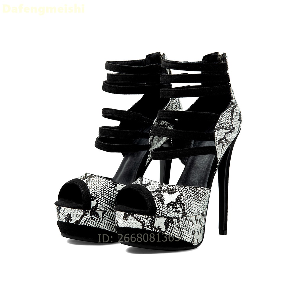Peep Toe Heels - Sandales à plateforme imprimé serpent avec
