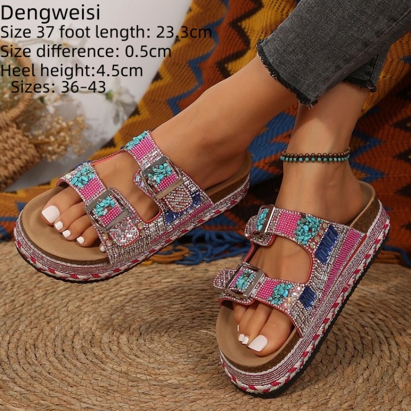 Cork Wedge Sandal - Sandales compensées à plateforme roses perlées