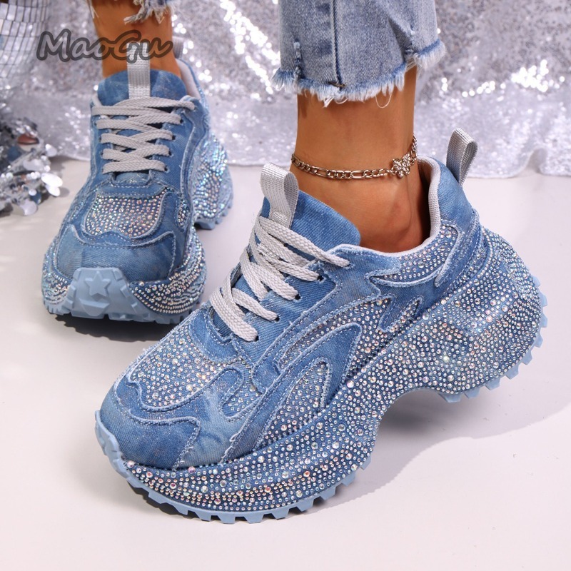 Platform Sneakers Chunky - Mode strass femmes grosses baskets semelle