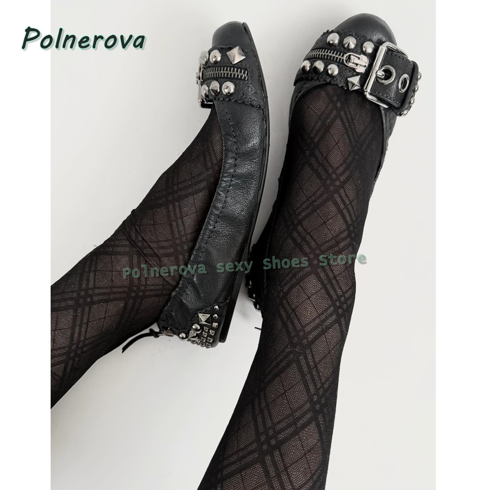 Women Shoes Loafers - Chaussures Mary Jane à boucle rivetée,