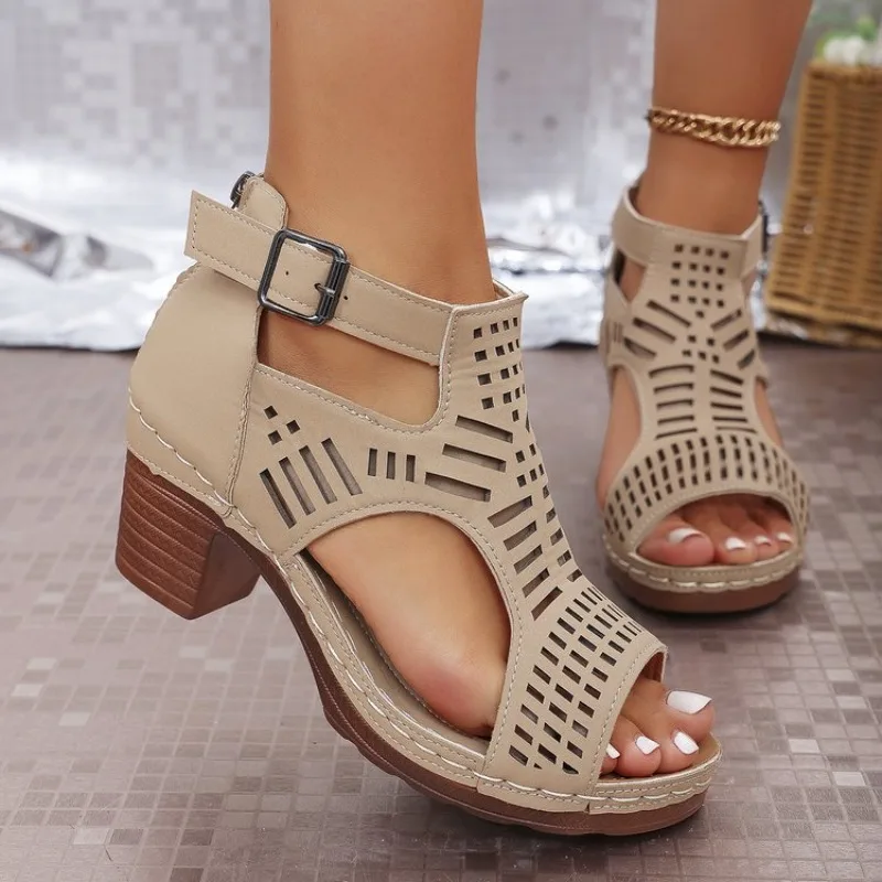 Cork Wedge Sandal - Sandales de Style romain pour femmes,