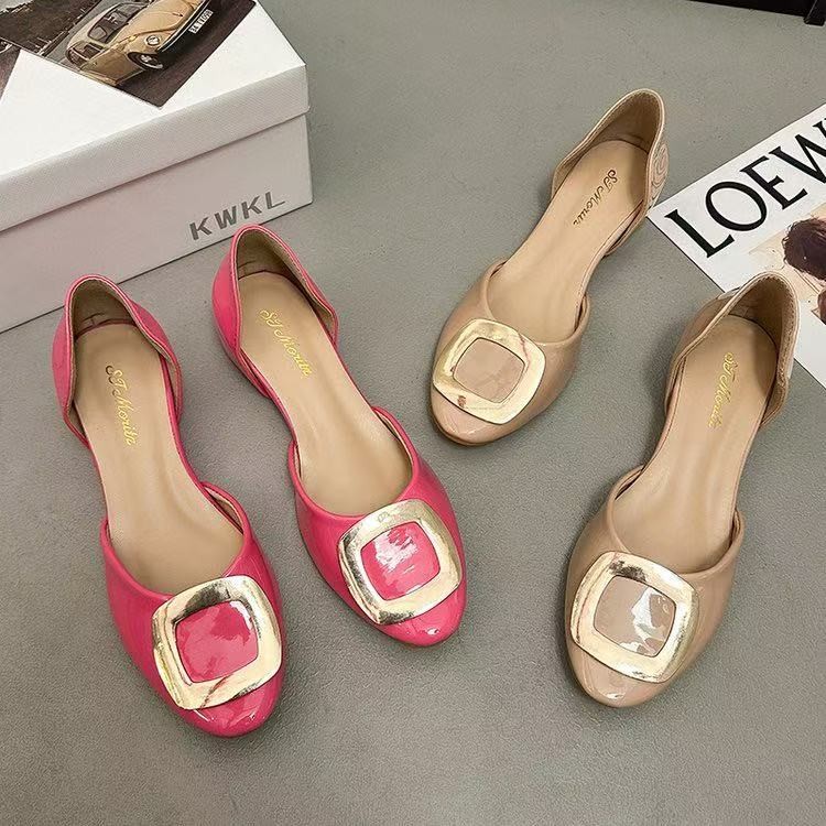 Women Shoes Sandals - Chaussures plates à boucle carrée ajourée