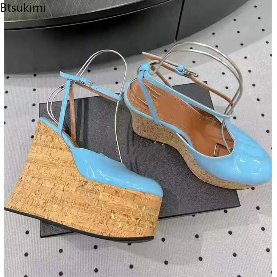 Sandales compensées en cuir ve - Cork Wedge Sandal avis et prix