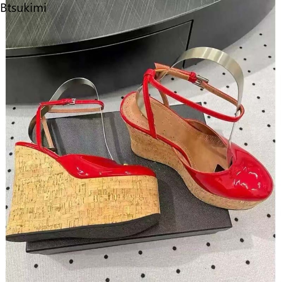 Sandales compensées en cuir ve - Cork Wedge Sandal avis et prix
