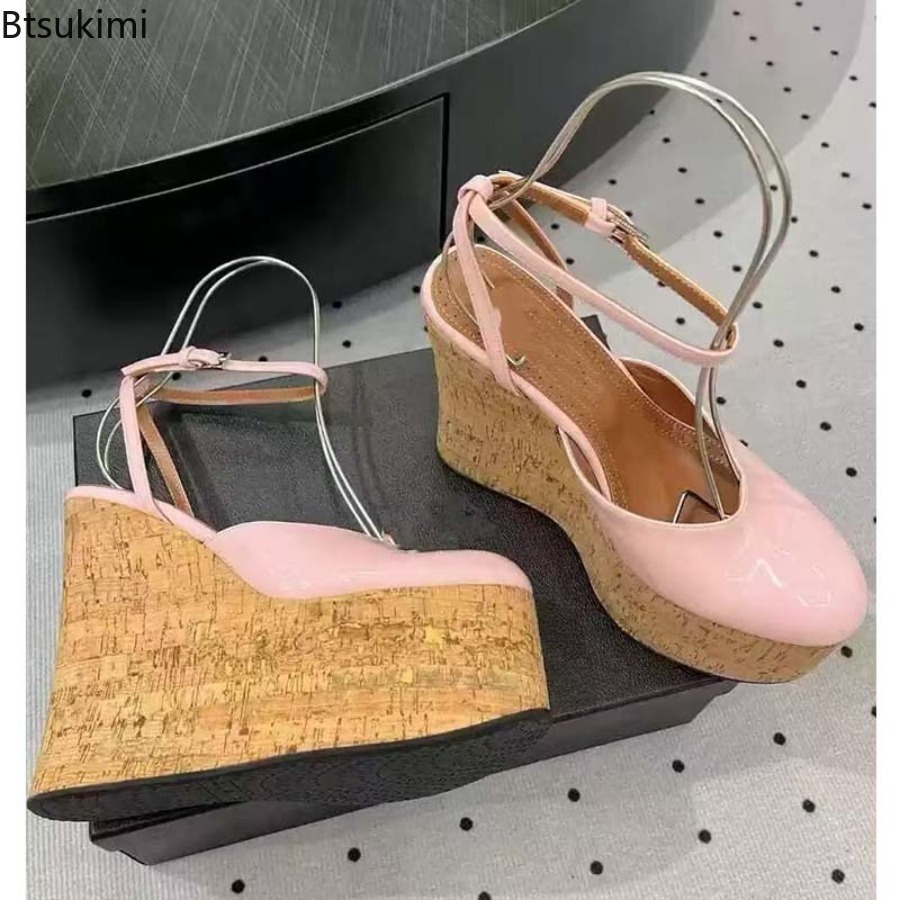 Sandales compensées en cuir ve - Cork Wedge Sandal avis et prix